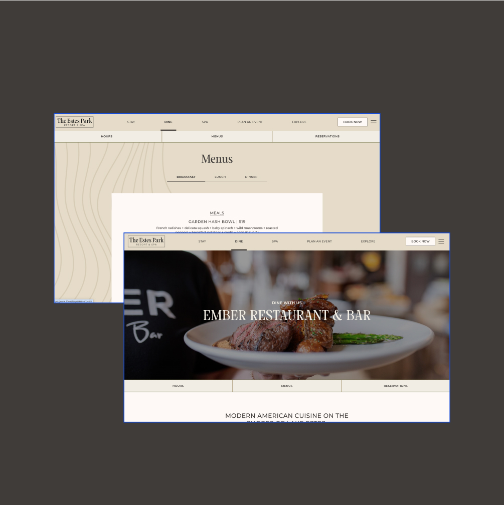 The Estes Park Resort — dining and menu pages